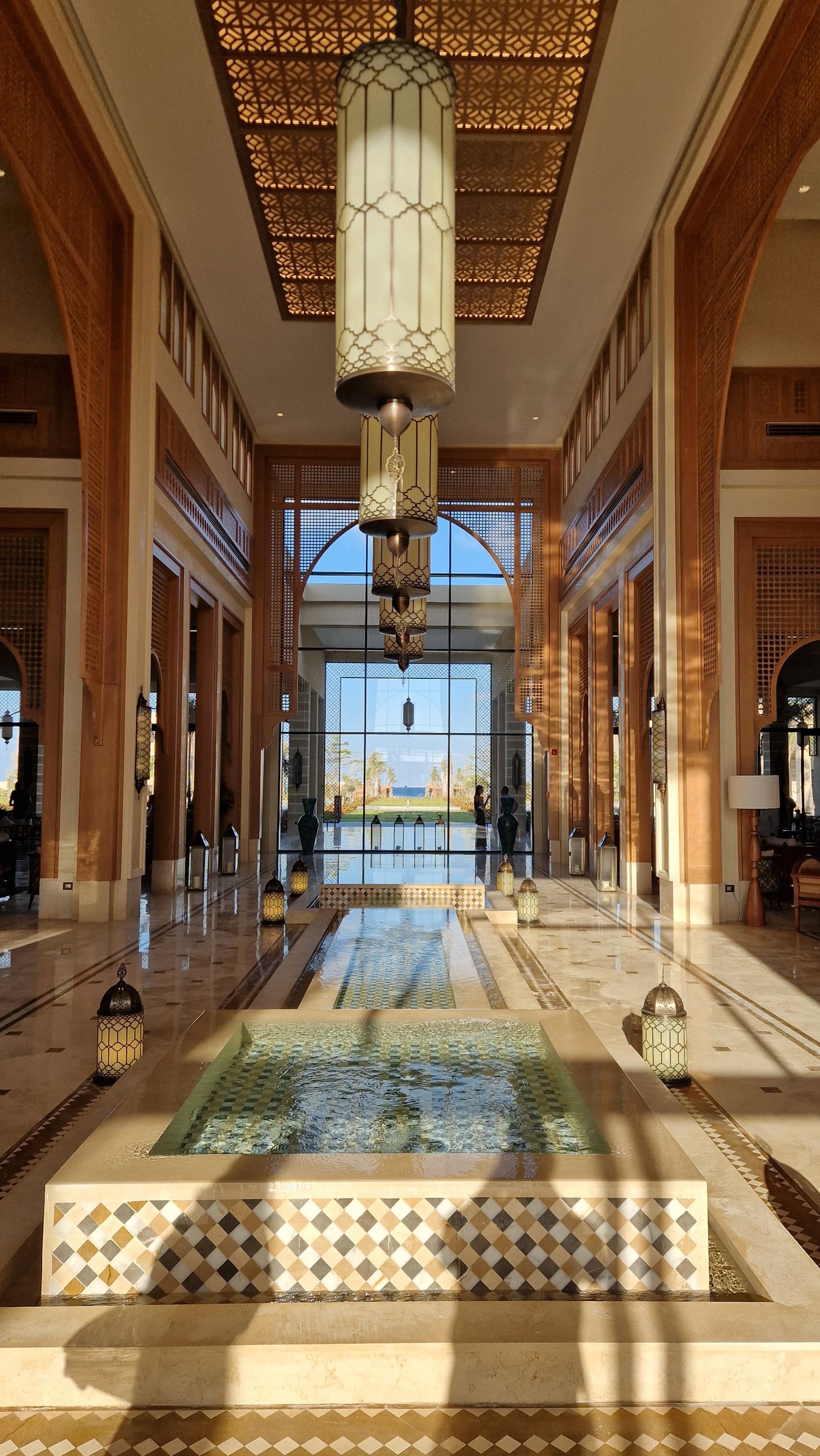 Spacious hotel lobby with natural light